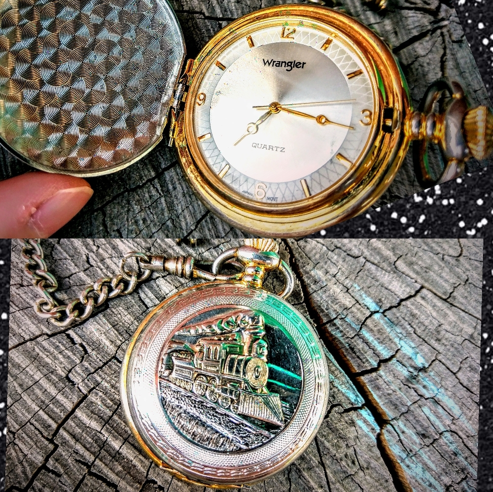 Nwot VTG Wrangler Pocket Quartz Train Scene hunter Watch Trainspotter